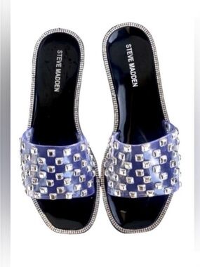 Steve Madden Jynn Black Clear Rhinestones Slides Size 6